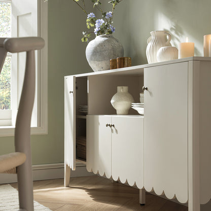 Henley Scalloped Edge 150cm Wide Sideboard with Open Shelf, Light Sand