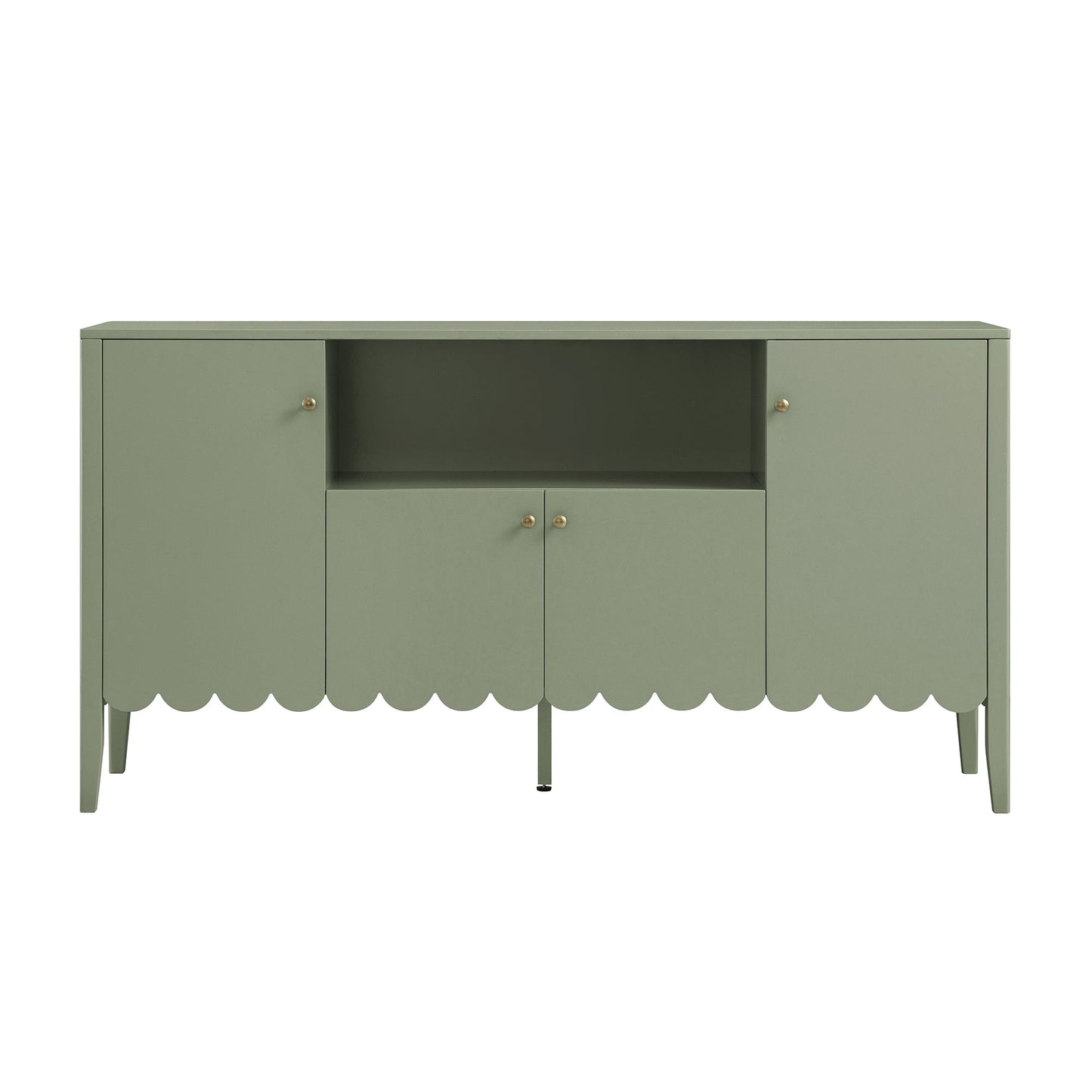 Henley Scalloped Edge 150cm Wide Sideboard with Open Shelf, Sage Green