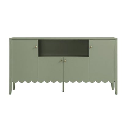 Henley Scalloped Edge 150cm Wide Sideboard with Open Shelf, Sage Green
