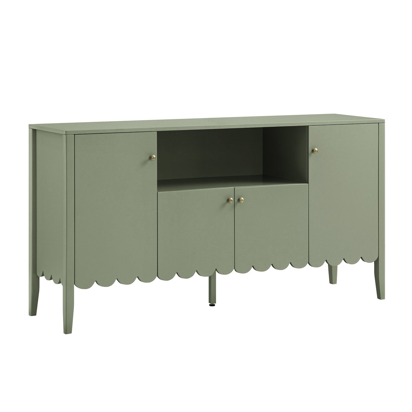 Henley Scalloped Edge 150cm Wide Sideboard with Open Shelf, Sage Green