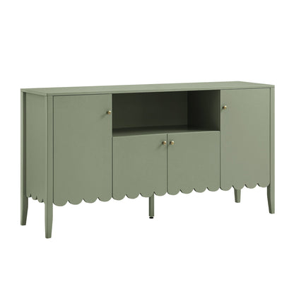Henley Scalloped Edge 150cm Wide Sideboard with Open Shelf, Sage Green