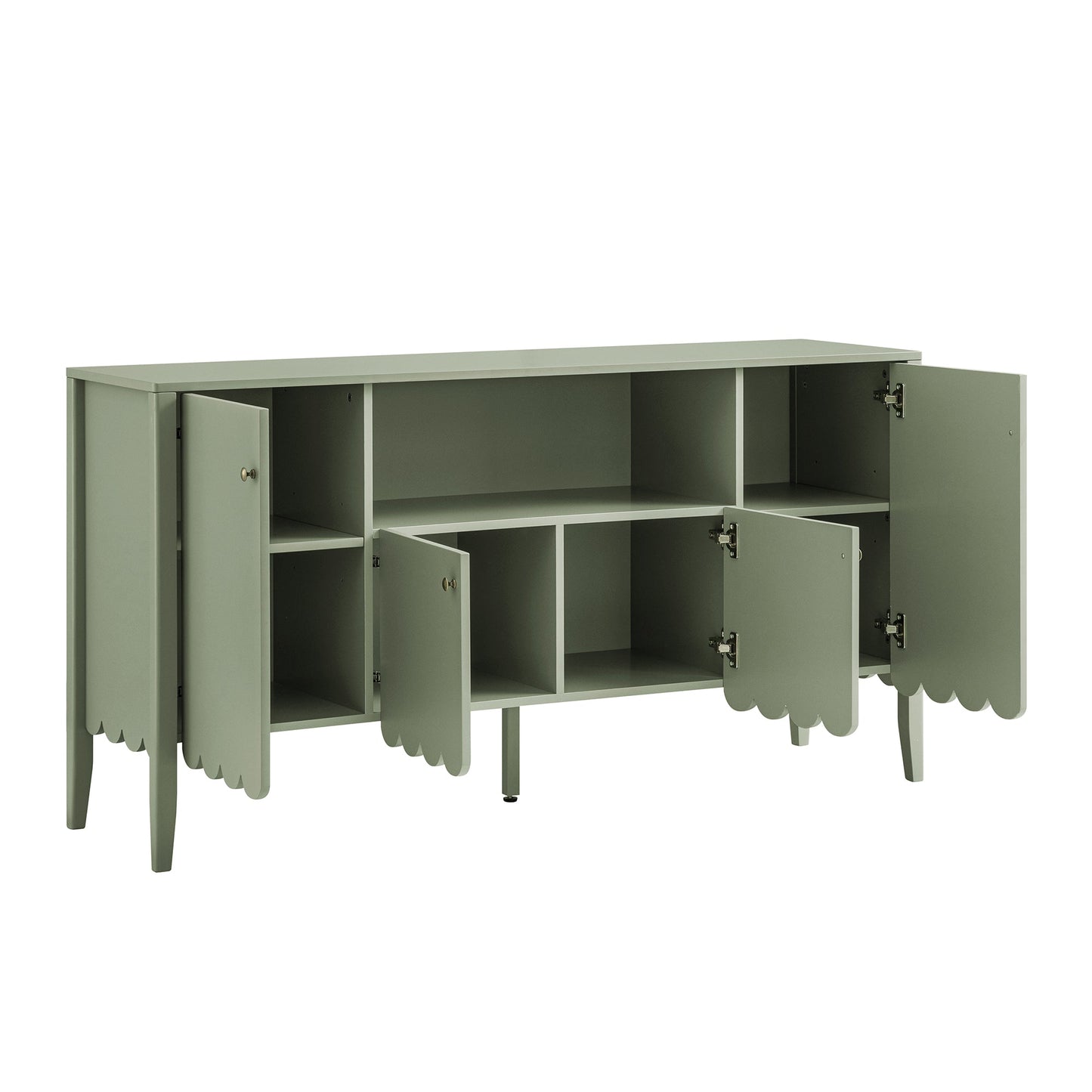 Henley Scalloped Edge 150cm Wide Sideboard with Open Shelf, Sage Green