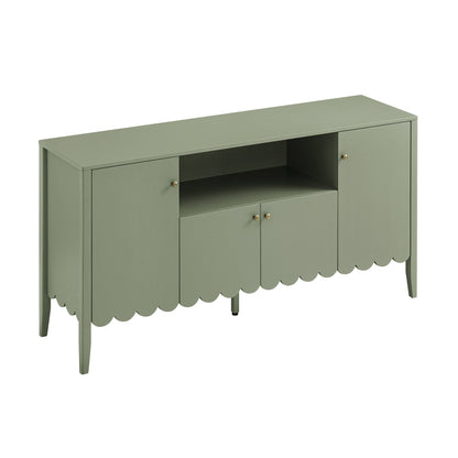 Henley Scalloped Edge 150cm Wide Sideboard with Open Shelf, Sage Green