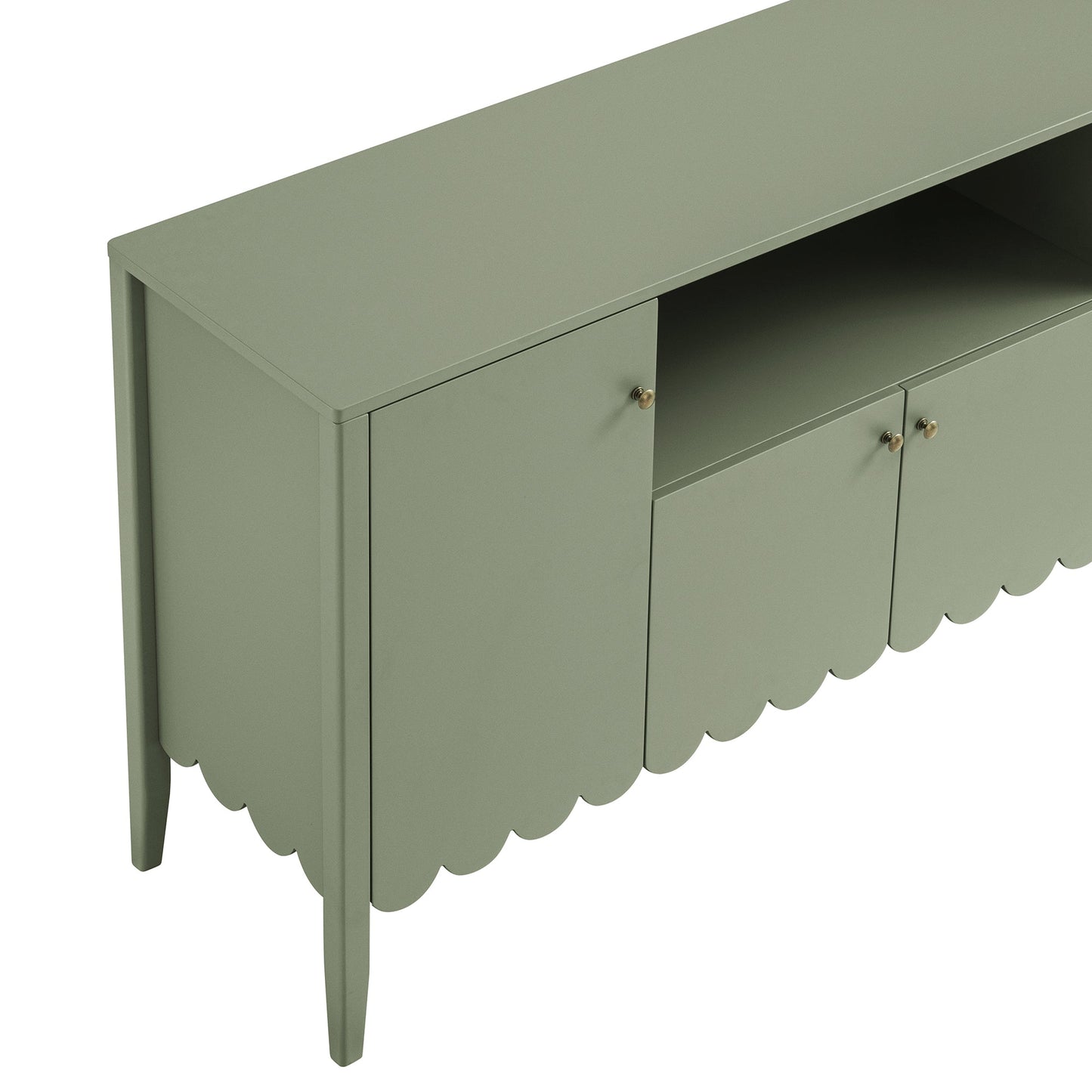 Henley Scalloped Edge 150cm Wide Sideboard with Open Shelf, Sage Green