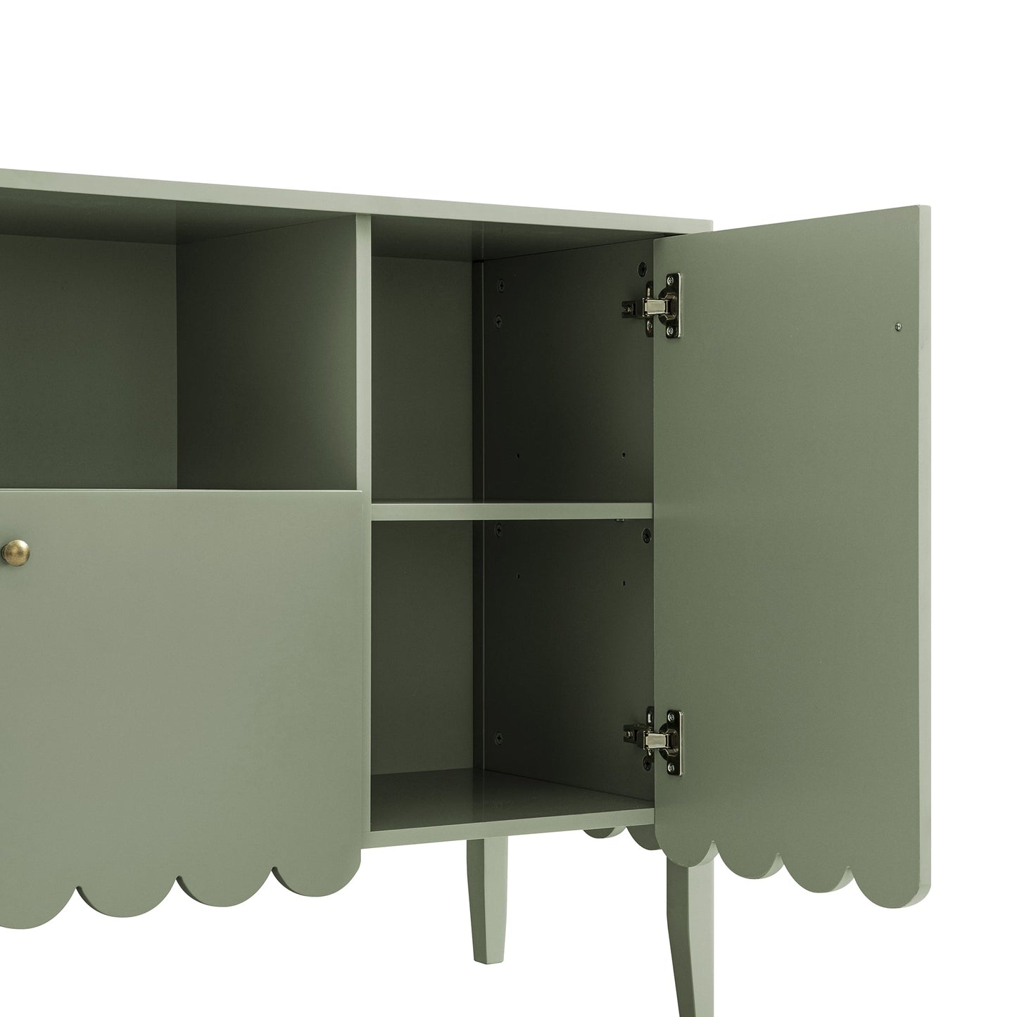 Henley Scalloped Edge 150cm Wide Sideboard with Open Shelf, Sage Green