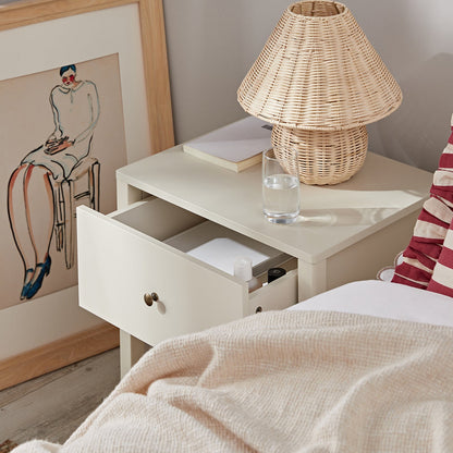 Henley Scalloped Edge Bedside Table with Drawer, Light Sand