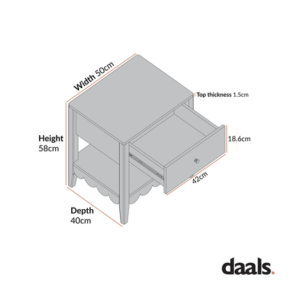 Henley Scalloped Edge Bedside Table with Drawer, Light Sand