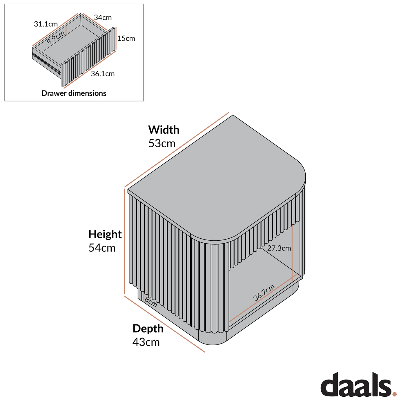 Maru 1-Drawer Bedside Table, Washed White