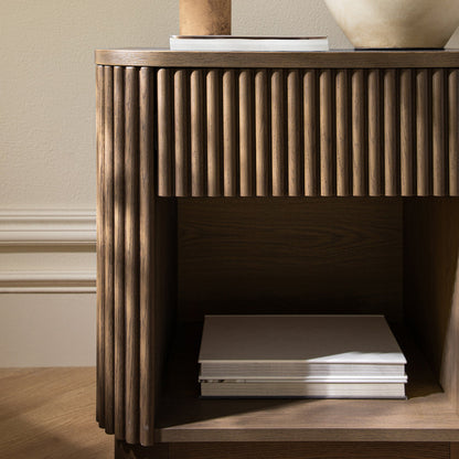 Maru 1-Drawer Bedside Table, Silver Oak