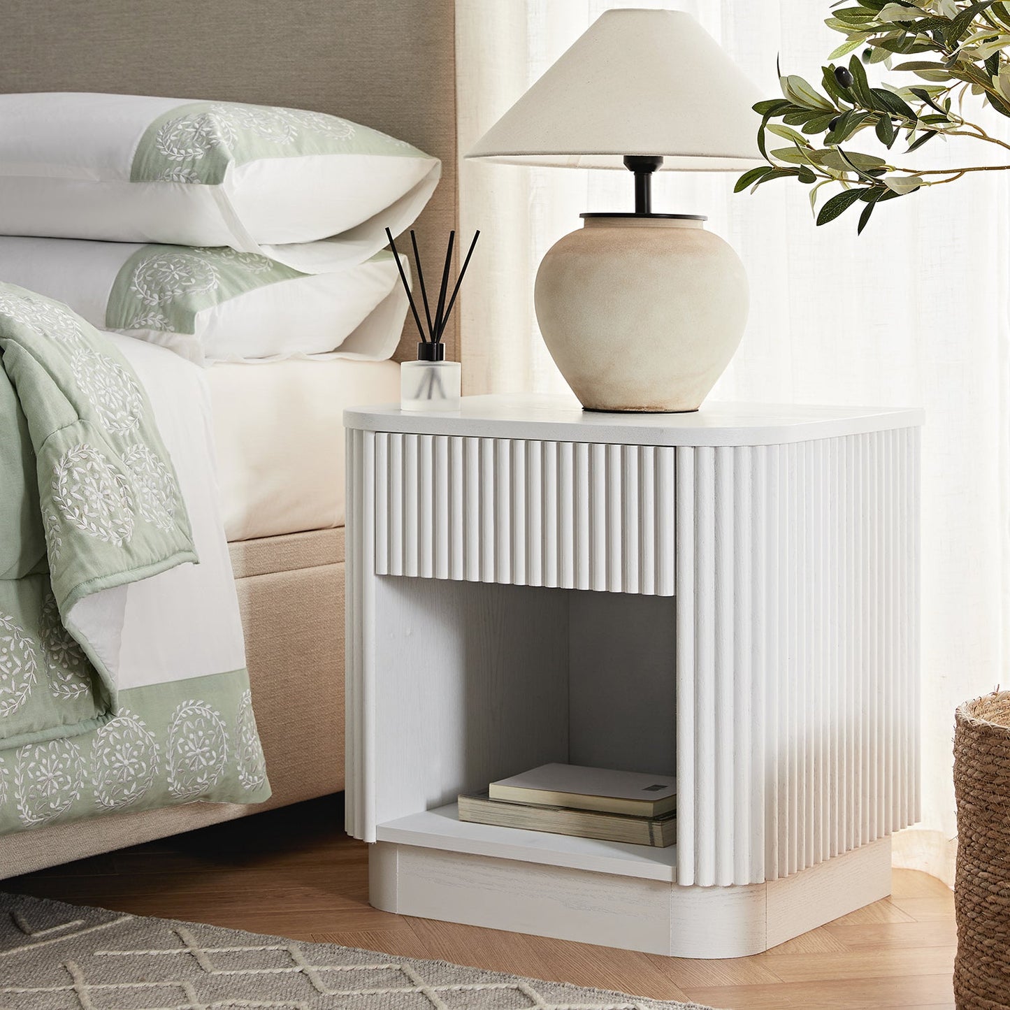 Maru 1-Drawer Bedside Table, Washed White