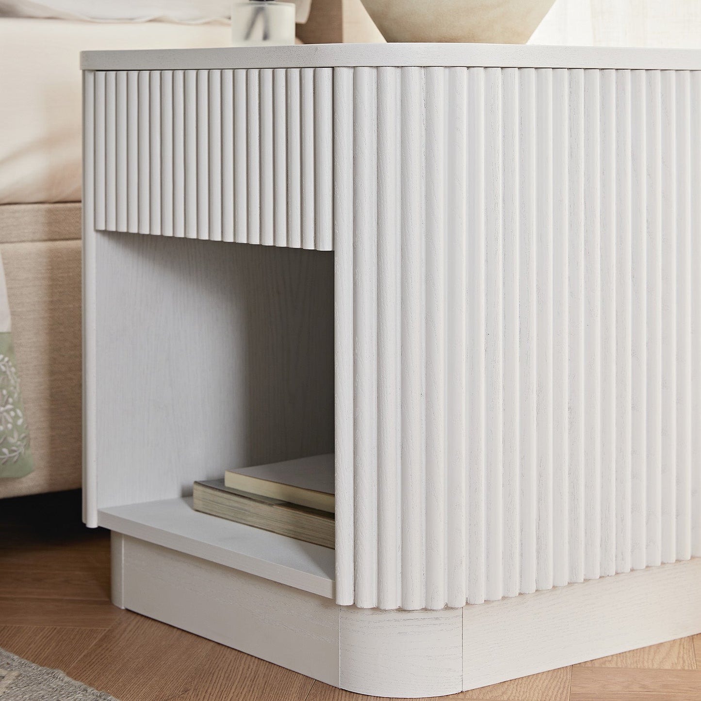 Maru 1-Drawer Bedside Table, Washed White