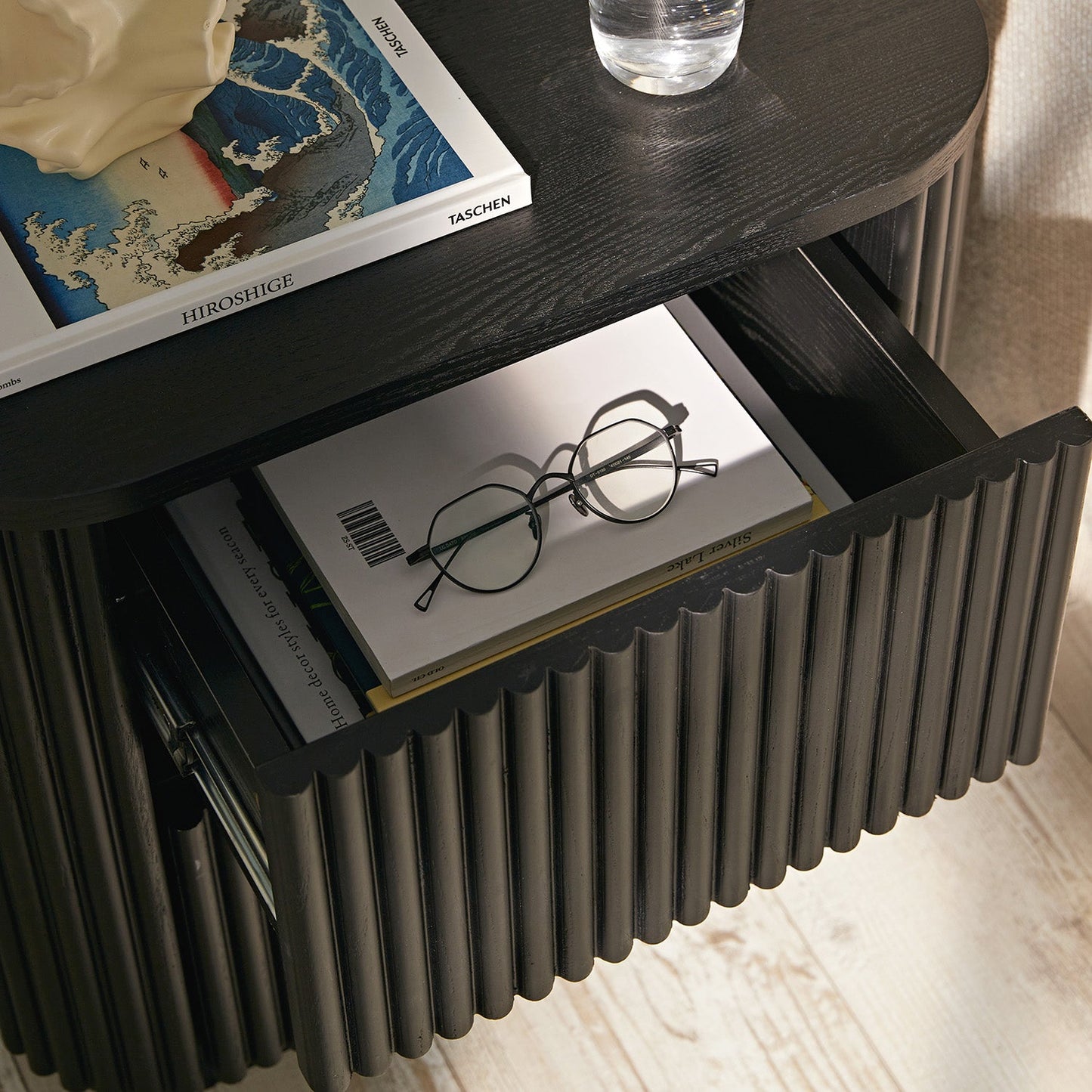 Maru 2-Drawer Bedside Table, Black