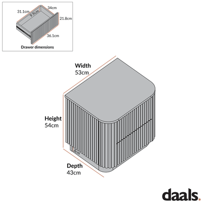 Maru 2-Drawer Bedside Table, Washed White