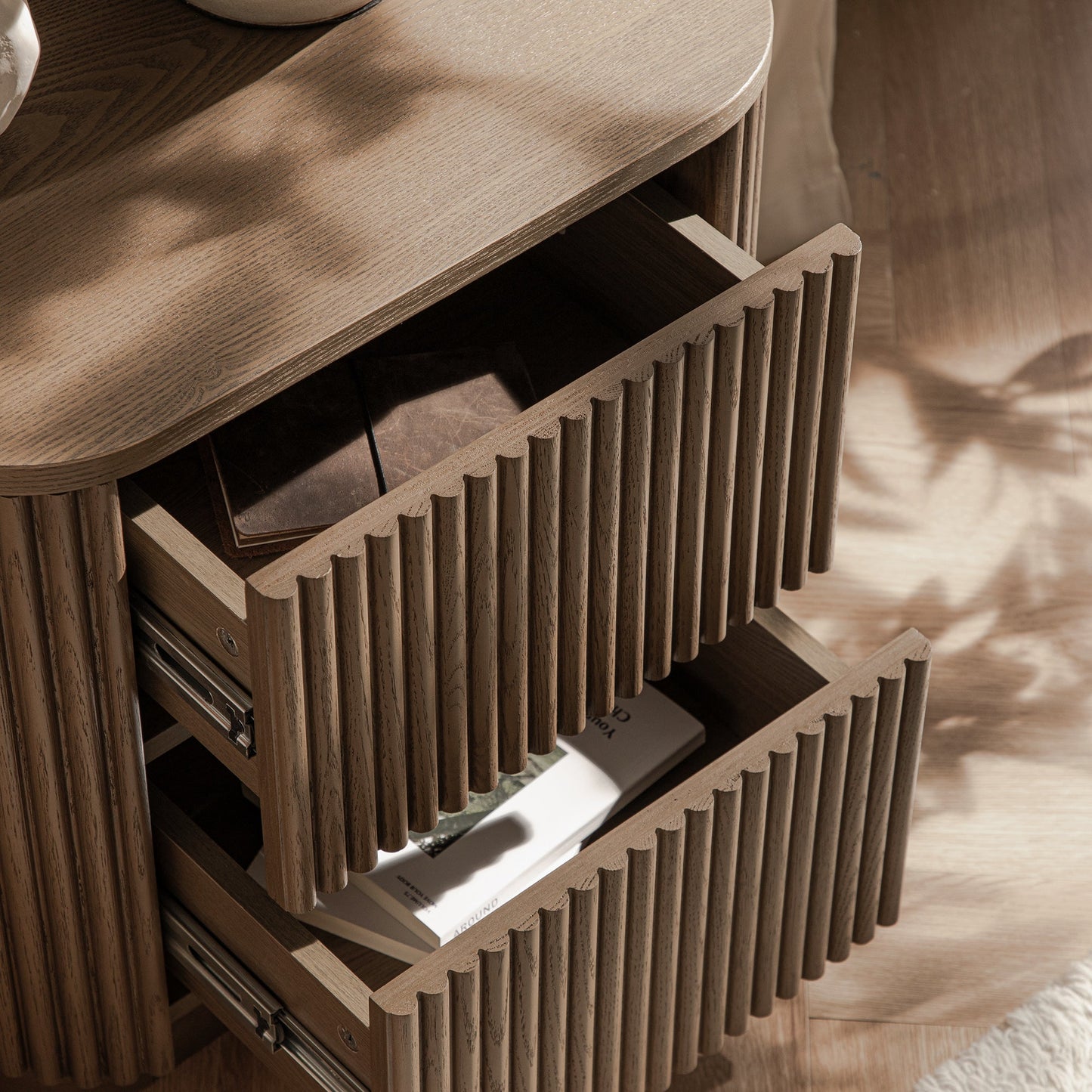 Maru 2-Drawer Bedside Table, Silver Oak