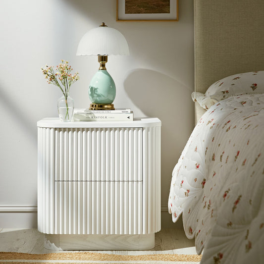 Maru 2-Drawer Bedside Table, Washed White