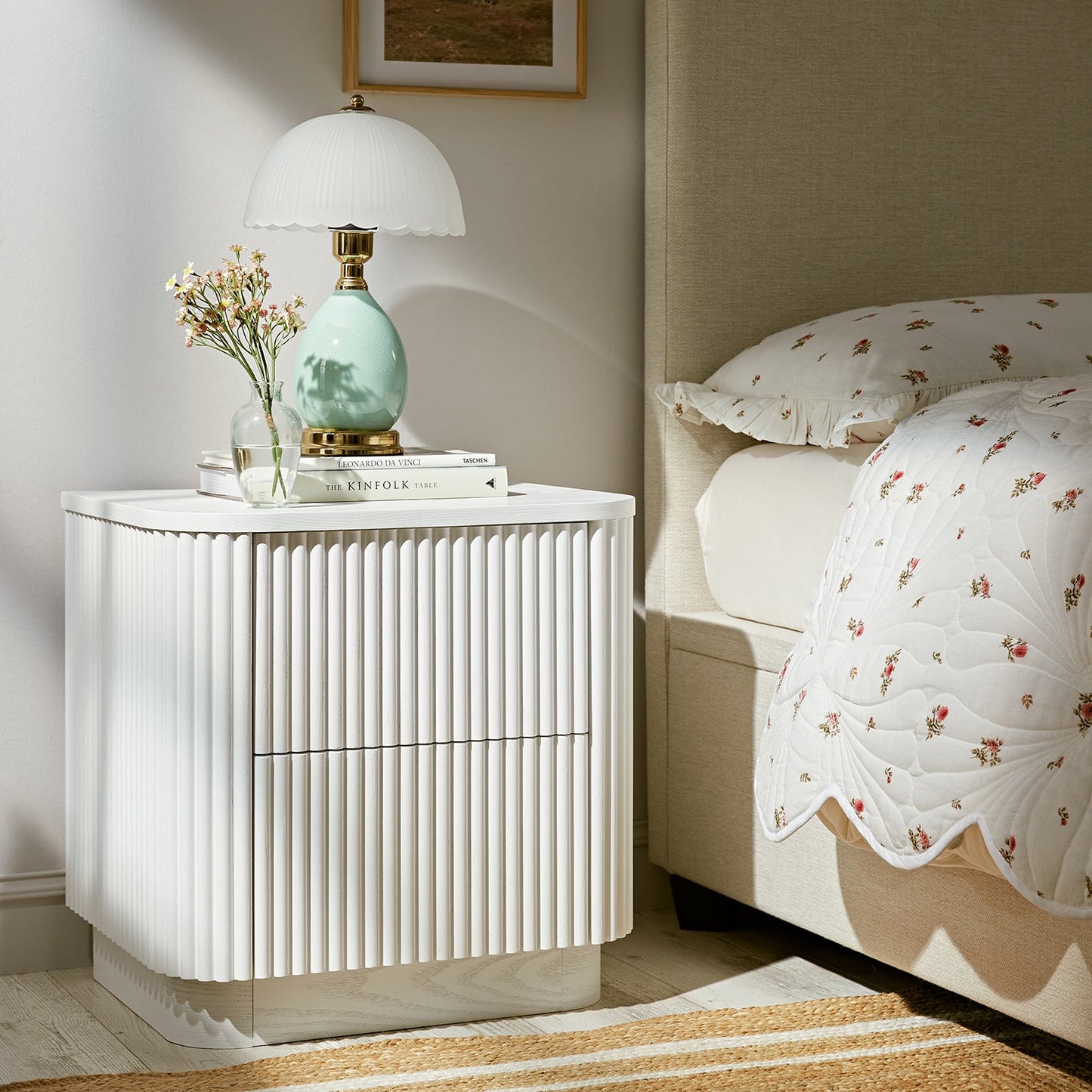 Maru 2-Drawer Bedside Table, Washed White