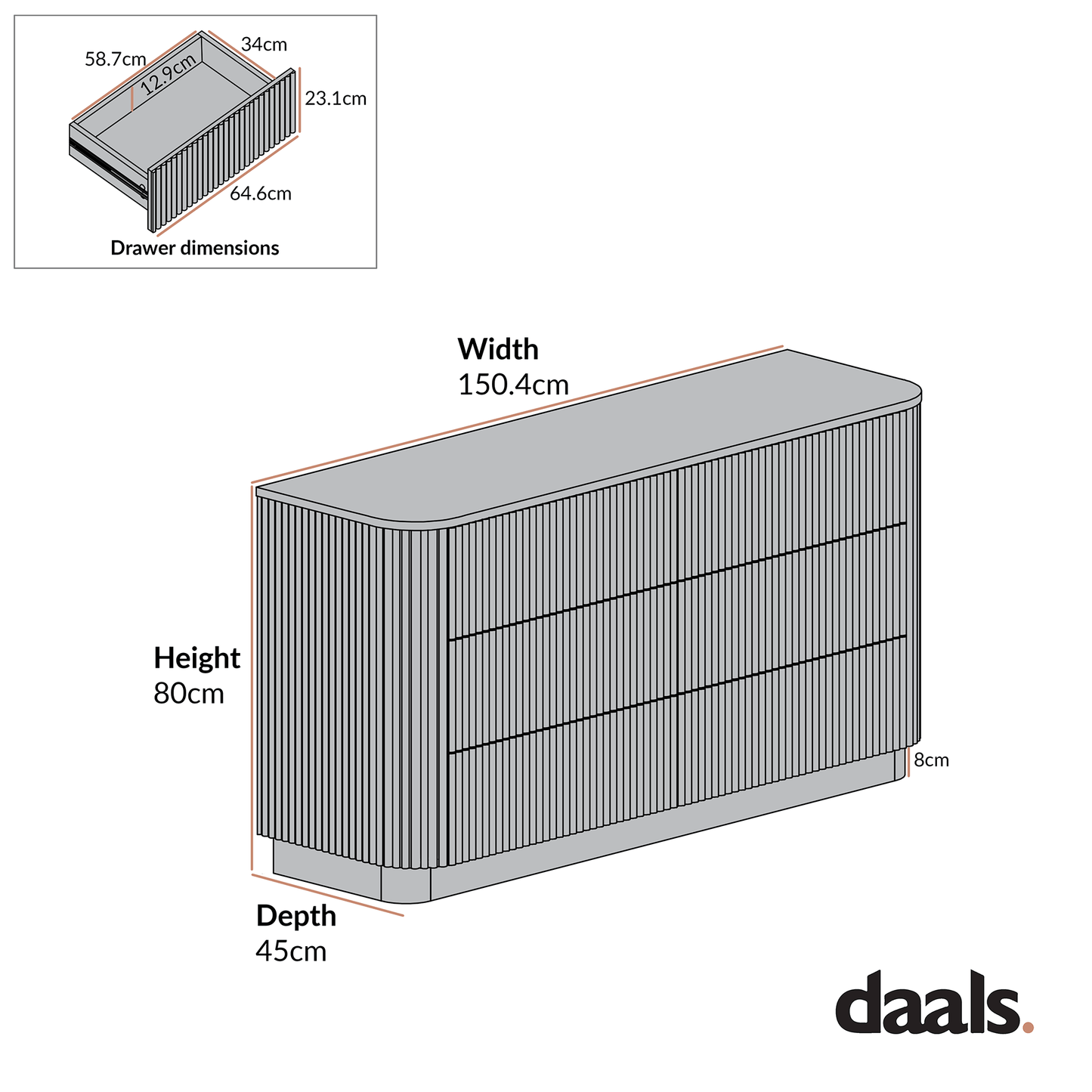 Maru Chest of 6 Drawers, Washed White