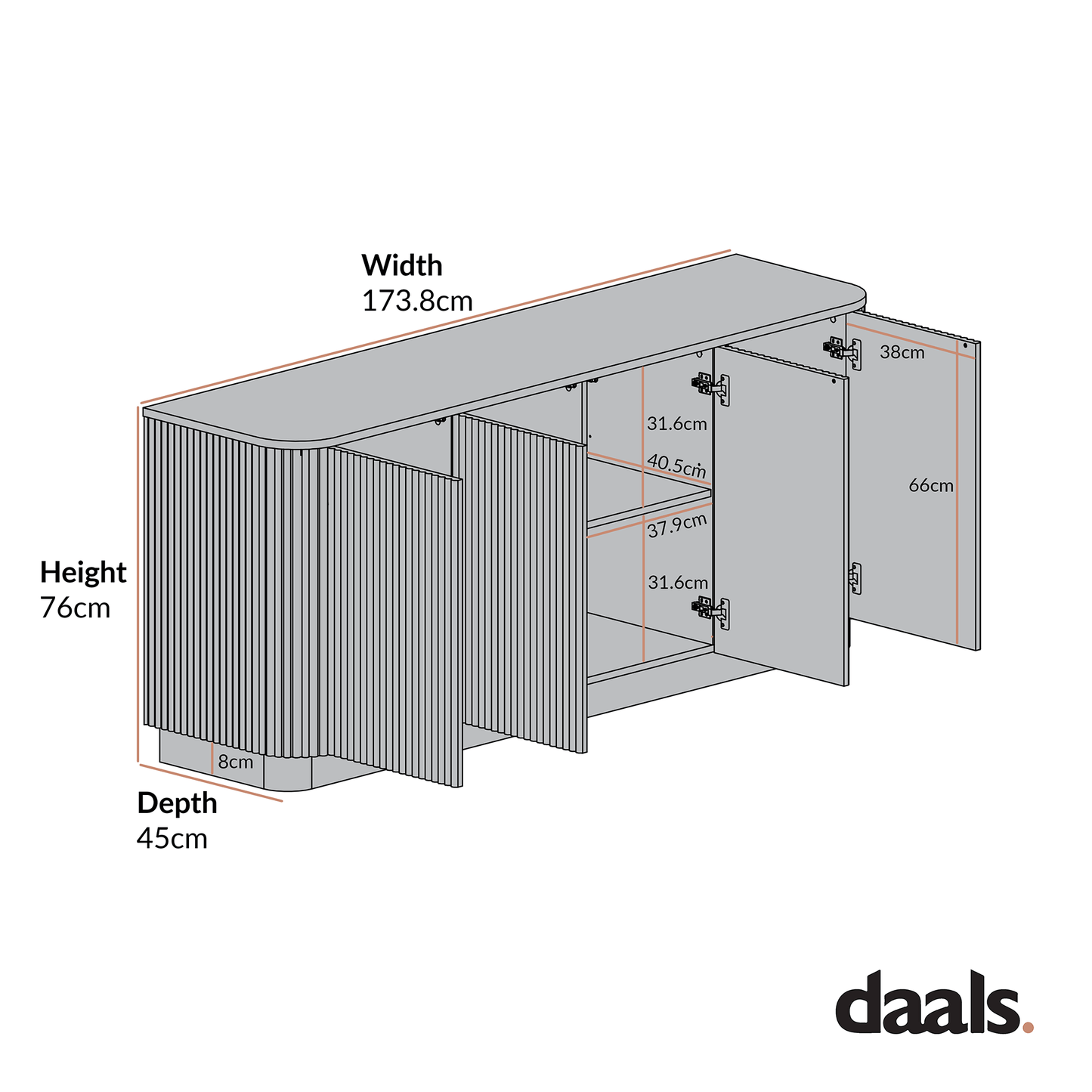 Maru Large 4-Door Sideboard, Washed White