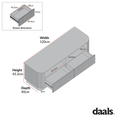 Maru 120cm TV Unit with Drawers, Silver Oak