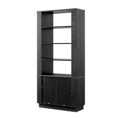 Maru Bookcase with Cabinet, Black