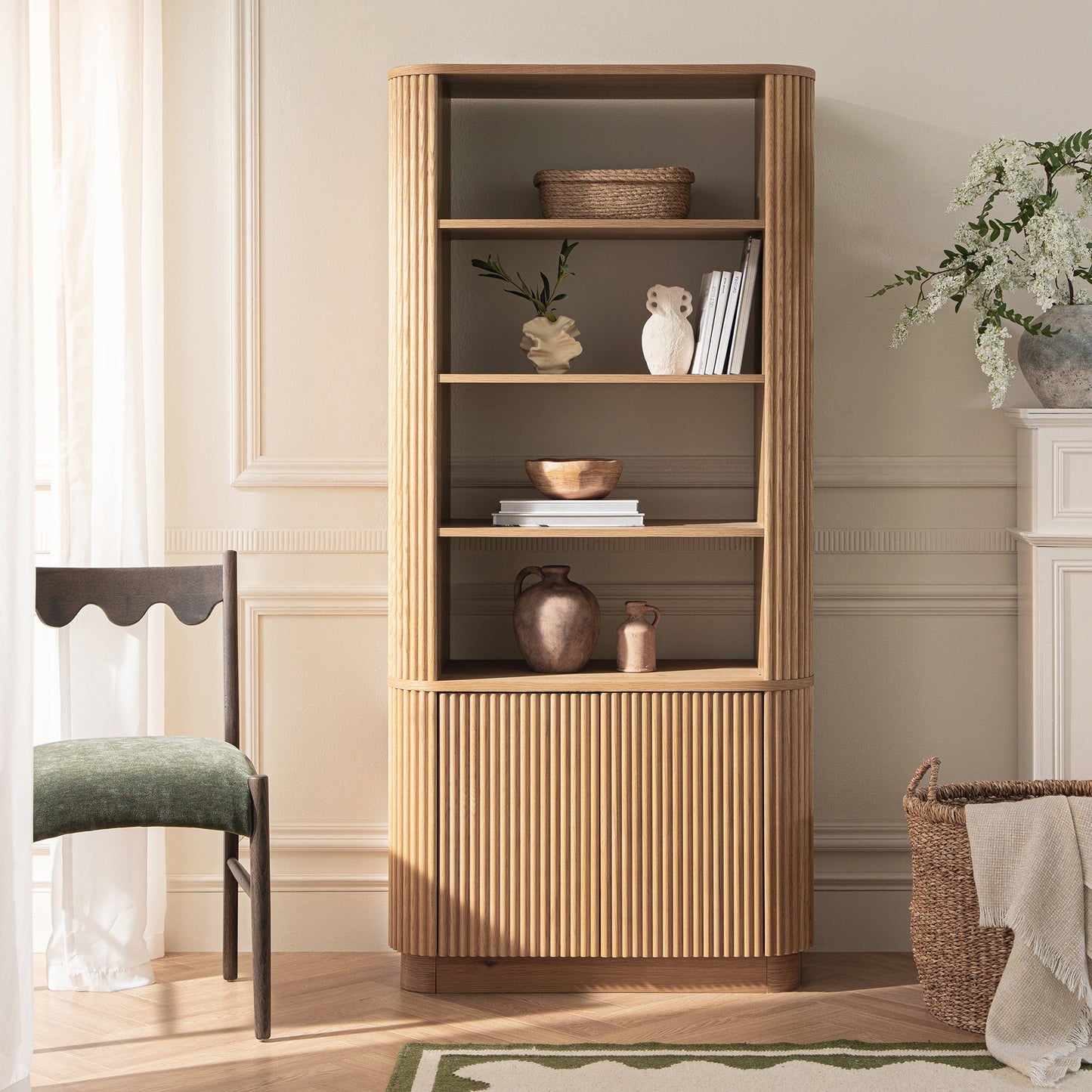 Maru Bookcase with Cabinet, Oak