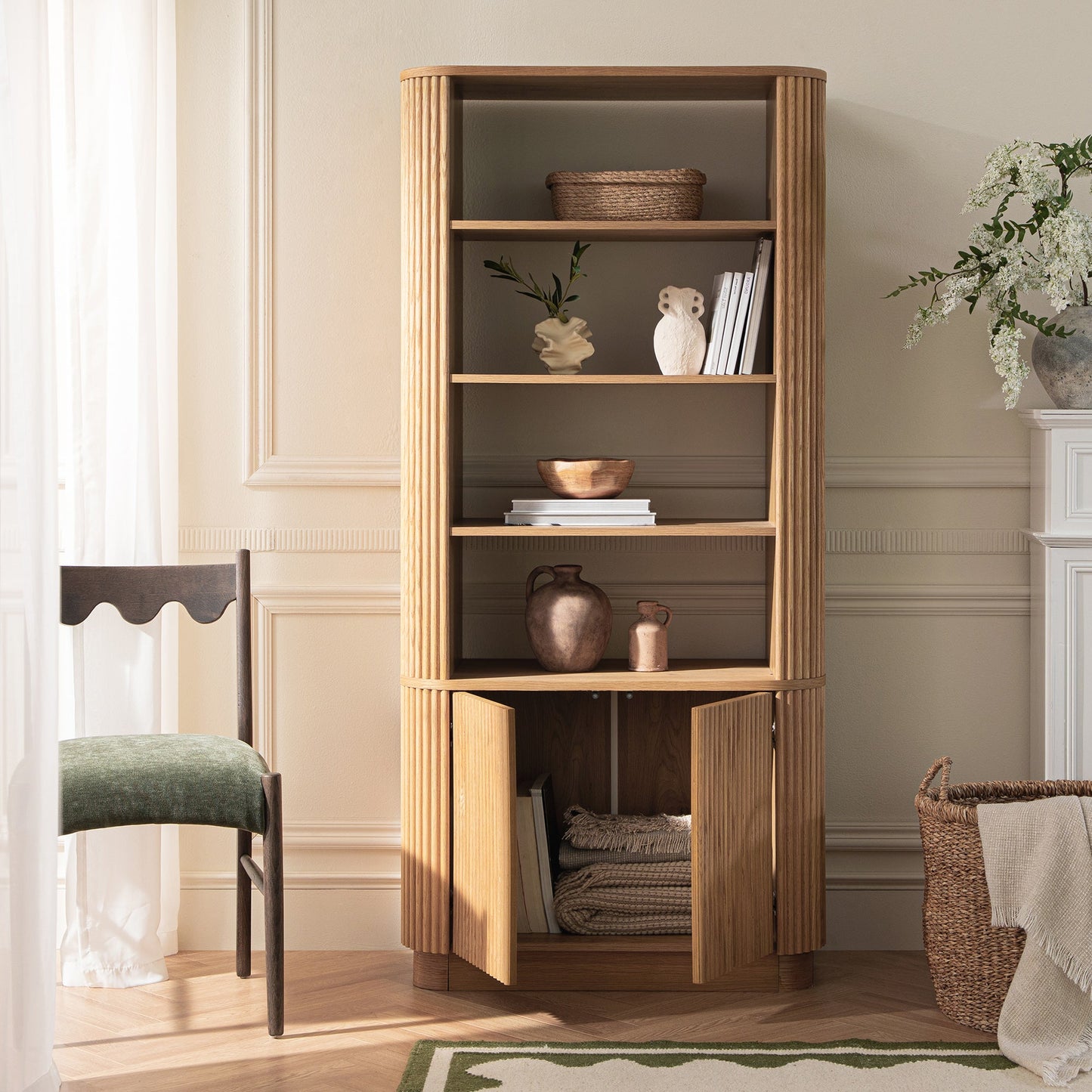 Maru Bookcase with Cabinet, Oak
