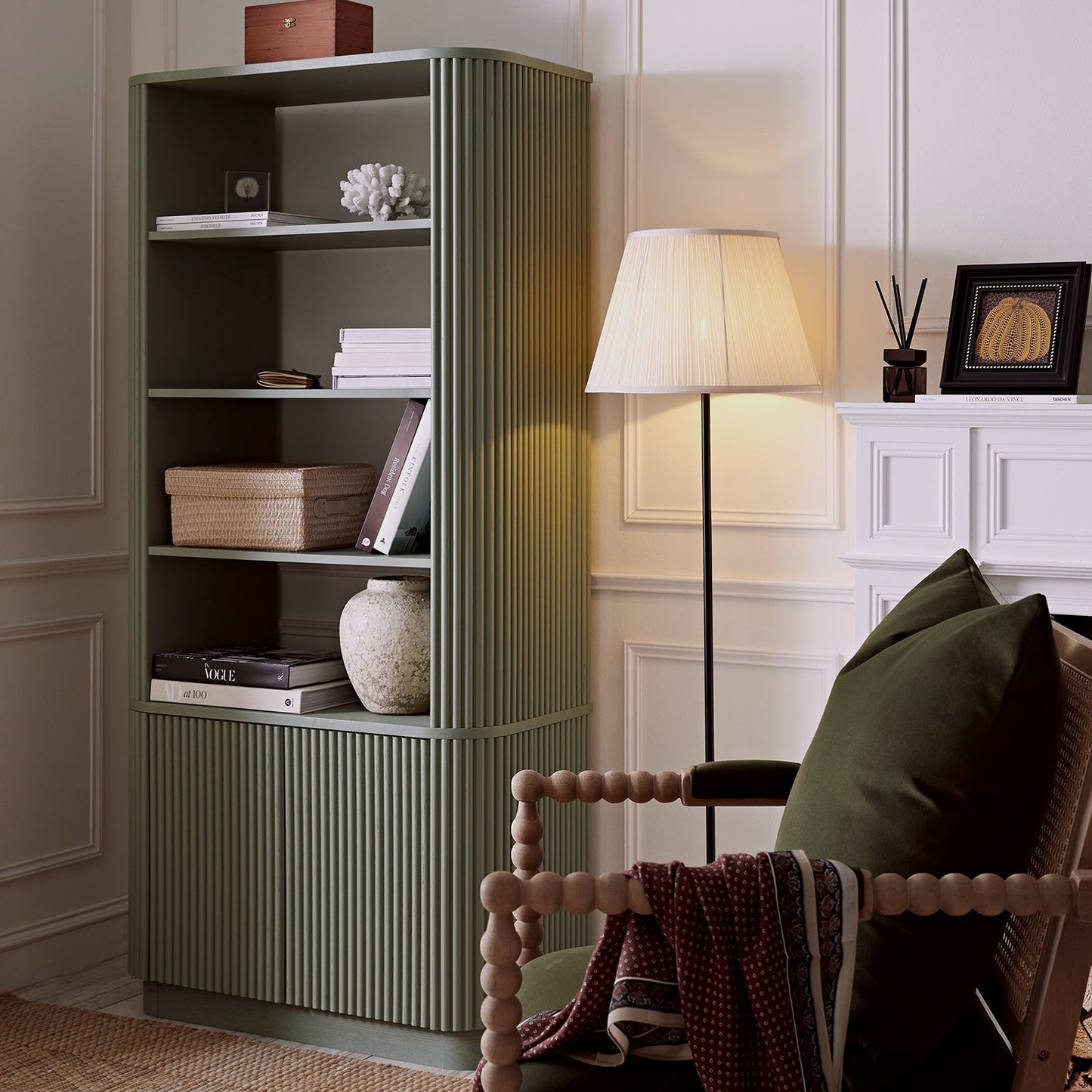 Maru Bookcase with Cabinet, Sage Green