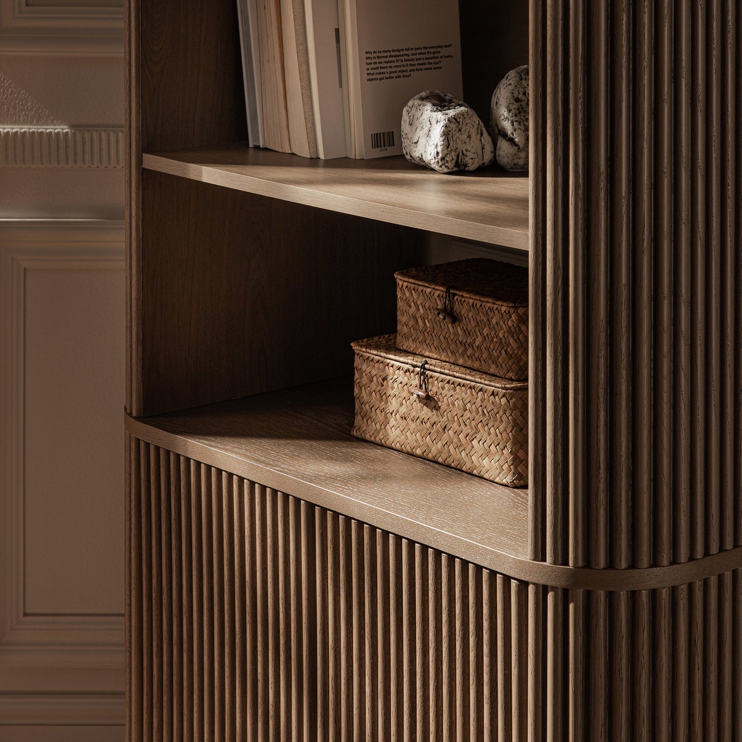 Maru Bookcase with Cabinet, Silver Oak