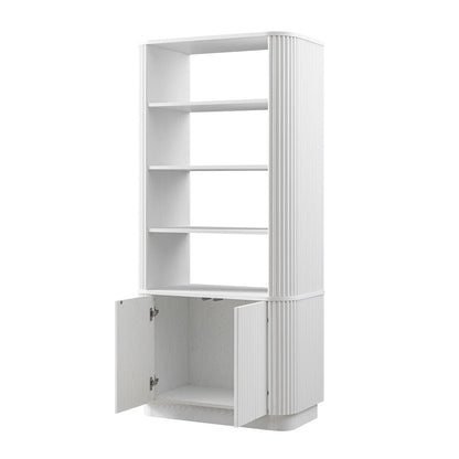 Maru Bookcase with Cabinet, Washed White