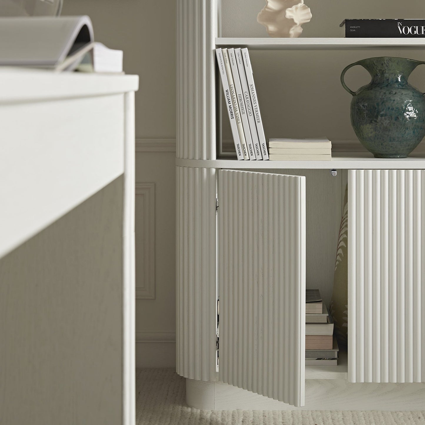 Maru Bookcase with Cabinet, Washed White
