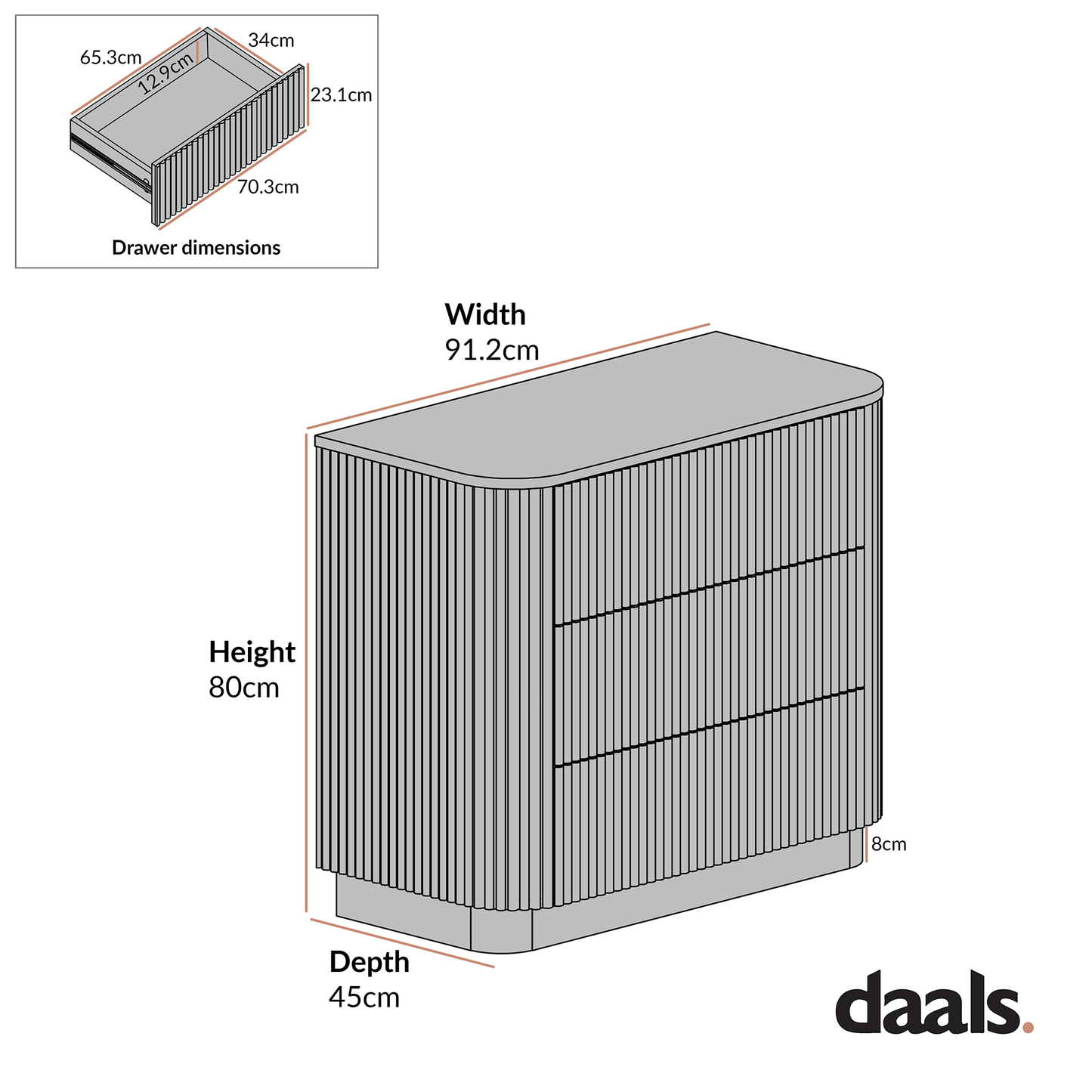 Maru Chest of 3 Drawers, Oak