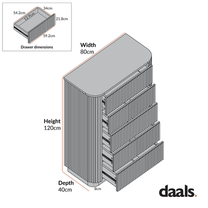 Maru Chest of 5 Drawers, Silver Oak