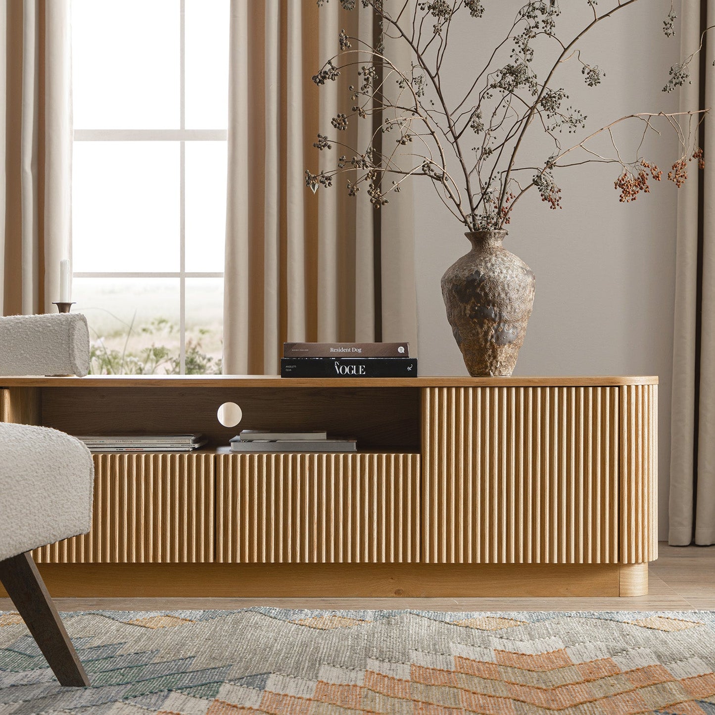 Maru 200cm Wide TV Unit with Drawers, Oak