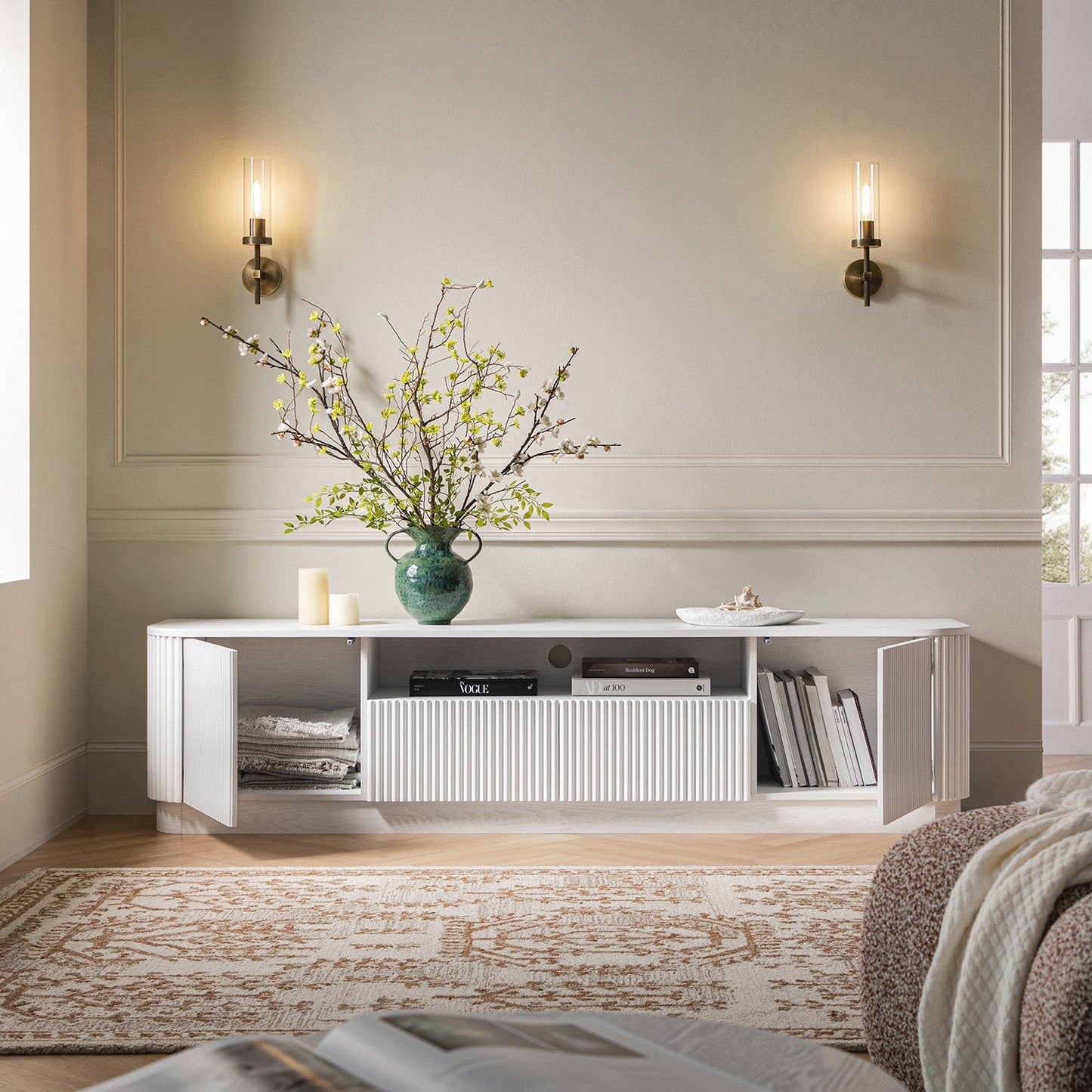 Maru 200cm Wide TV Unit with Drawers, Washed White