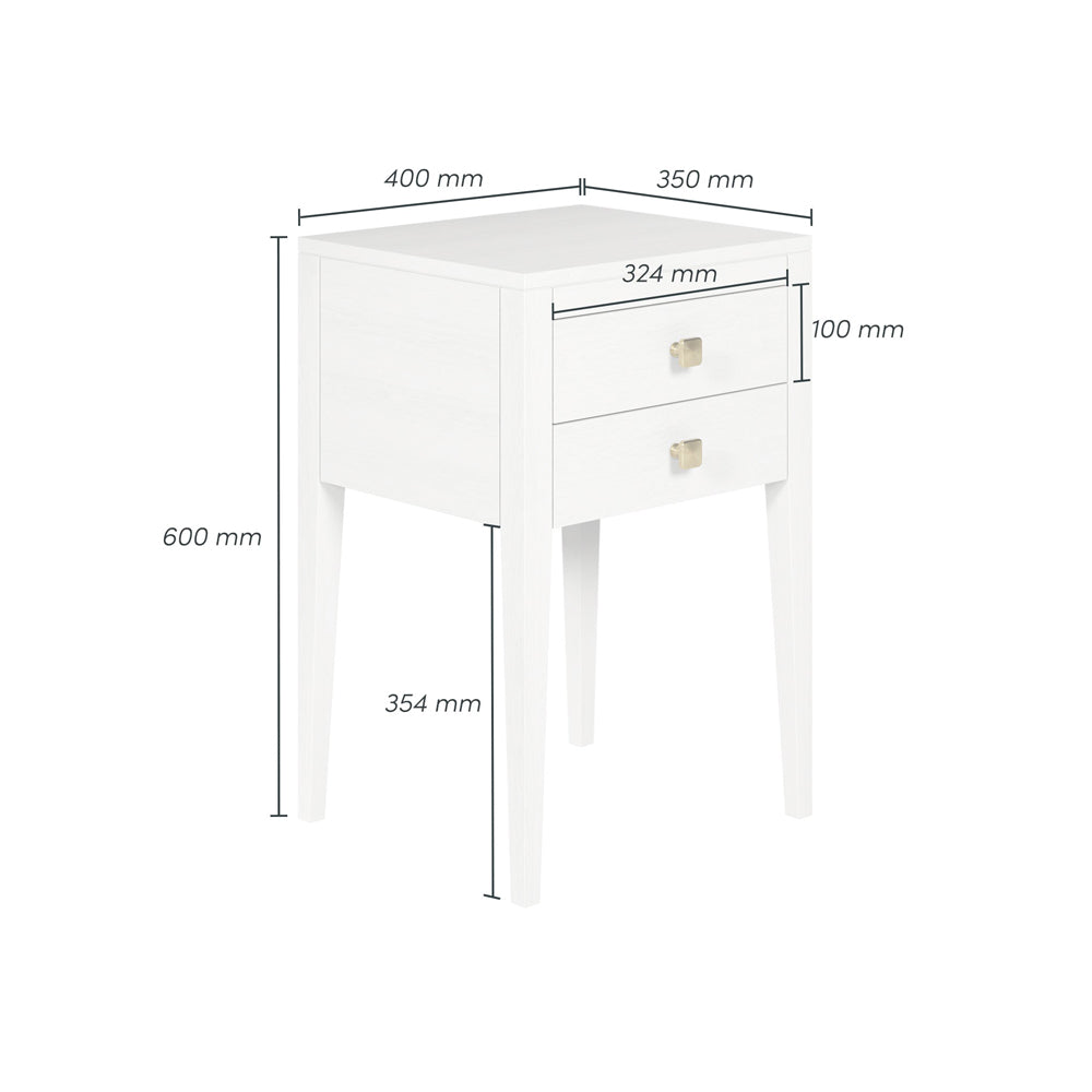 Radford 2 Drawer Bedside Table - White