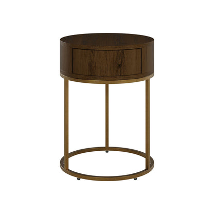Hampton Bedside Table Round Wooden - Brown