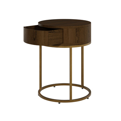 Hampton Bedside Table Round Wooden - Brown