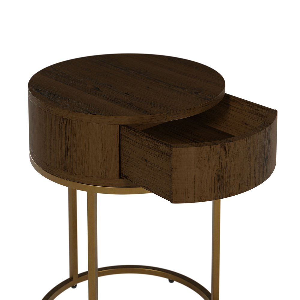 Hampton Bedside Table Round Wooden - Brown