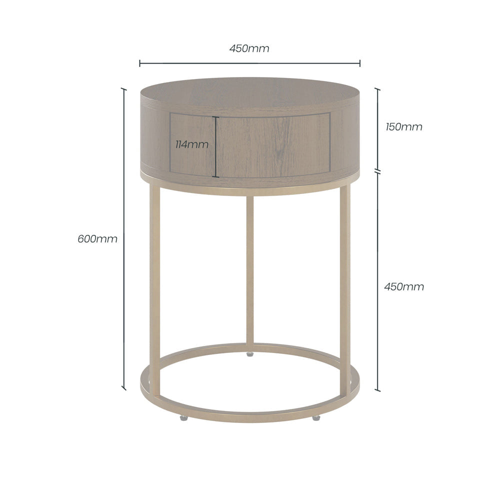 Hampton Bedside Table Round Wooden - Brown