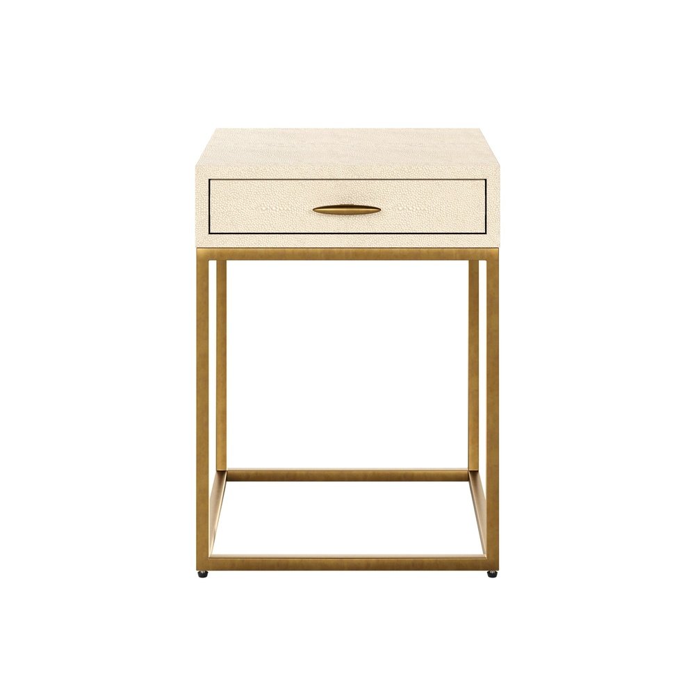 Hampton Square Bedside Table - Ivory Shagreen