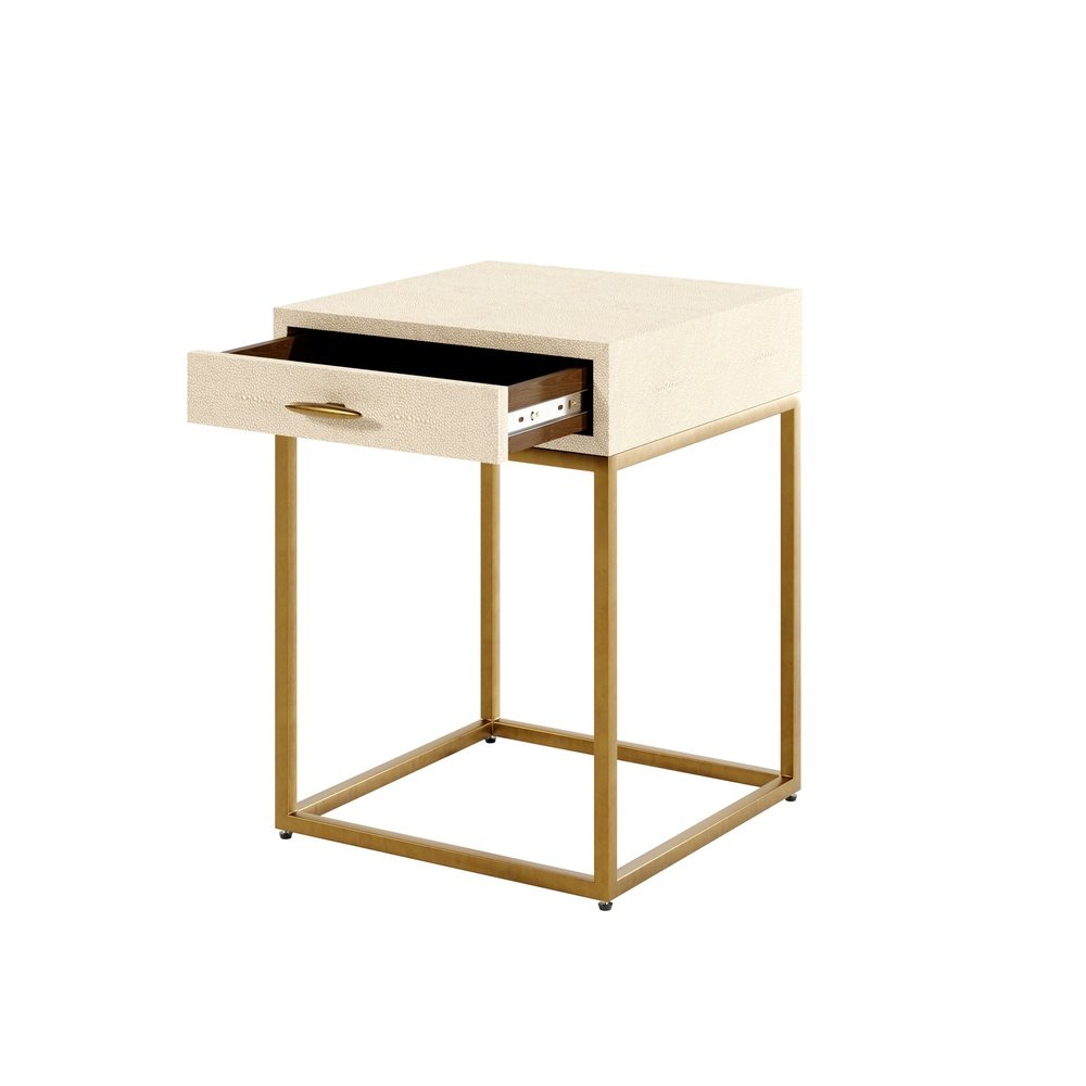 Hampton Square Bedside Table - Ivory Shagreen