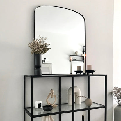 Bowness - Black Contemporary Arched Metal Wall Mirror 90cm x 75cm