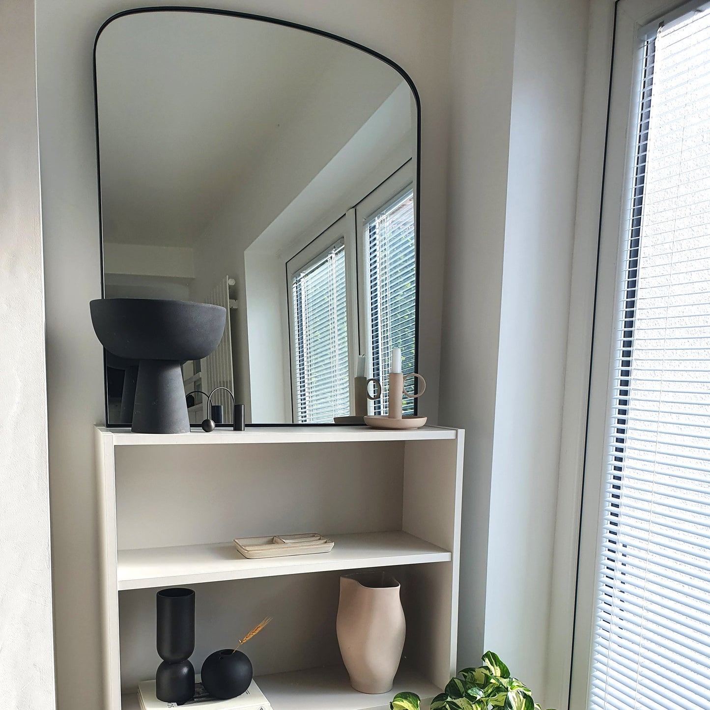 Bowness - Black Contemporary Arched Metal Wall Mirror 90cm x 75cm