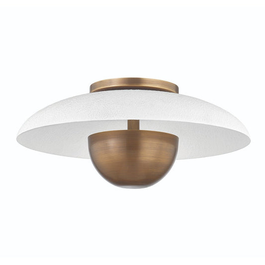 Noah 1 Light Flush Mount - Patina Brass & Gesso White