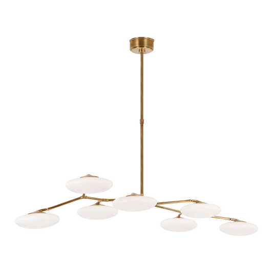 Brindille XL Articulating Linear Chandelier - Soft Brass with White Glass