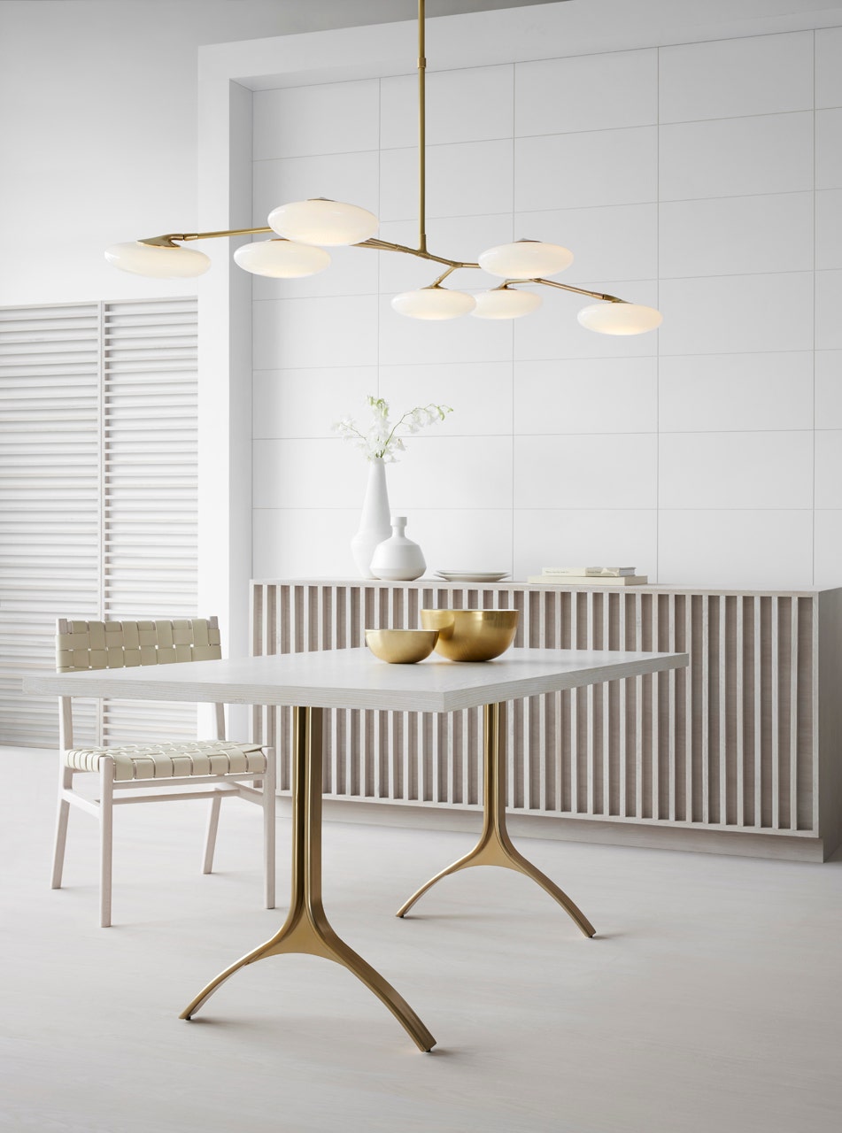 Brindille XL Articulating Linear Chandelier - Soft Brass with White Glass