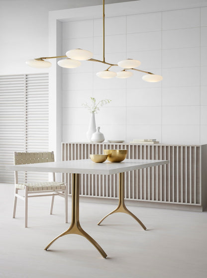Brindille XL Articulating Linear Chandelier - Soft Brass with White Glass