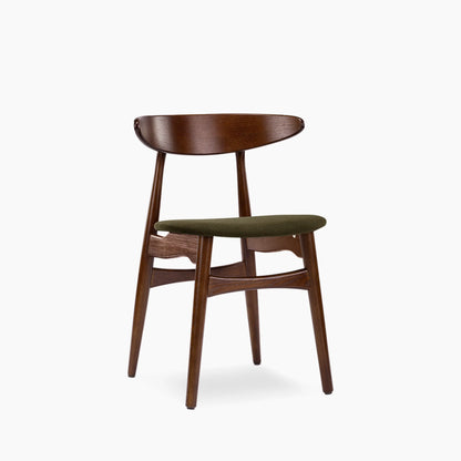 Malmros Wooden Dining Chair | Moss Green Sustainable Mohair Velvet & Walnut