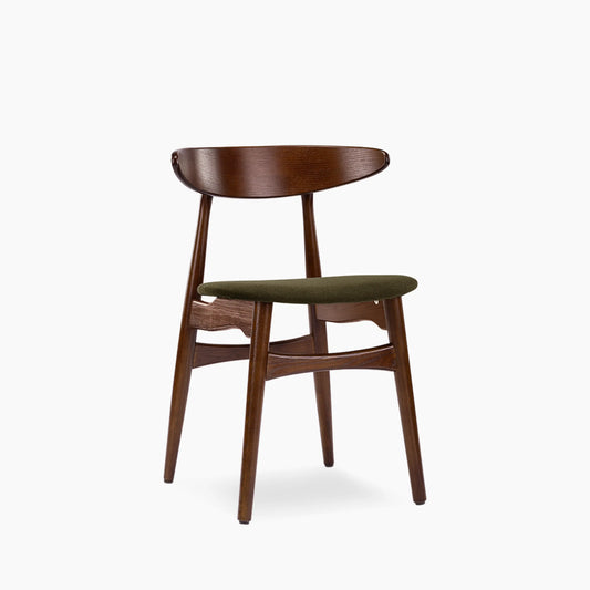 Malmros Wooden Dining Chair | Moss Green Sustainable Mohair Velvet & Walnut