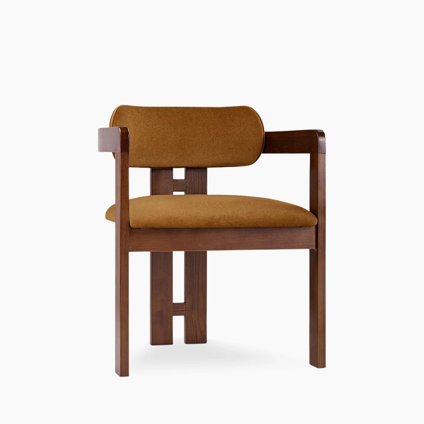 Hallie Wooden Carver Dining Chair | Caramel Brown Sustainable Mohair Velvet & Walnut